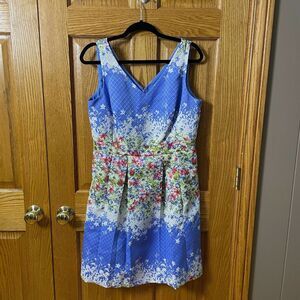 TAHARI ASL Floral Print Dress Women's Size 10 Blue White Pink Spring Wedding